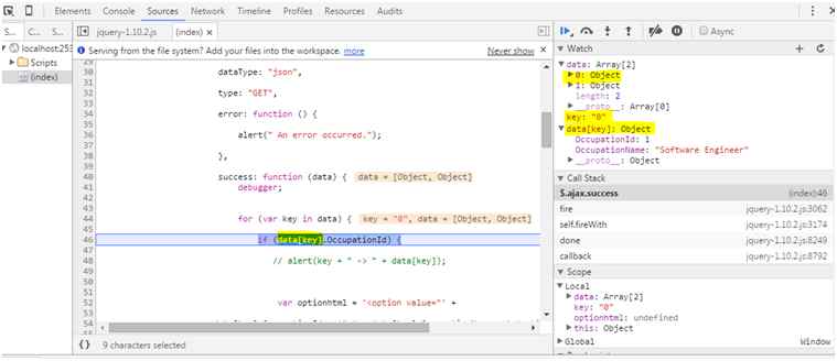 Looping threw the received objects